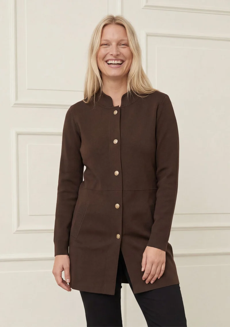 Jena Button Cardigan - Dark brown