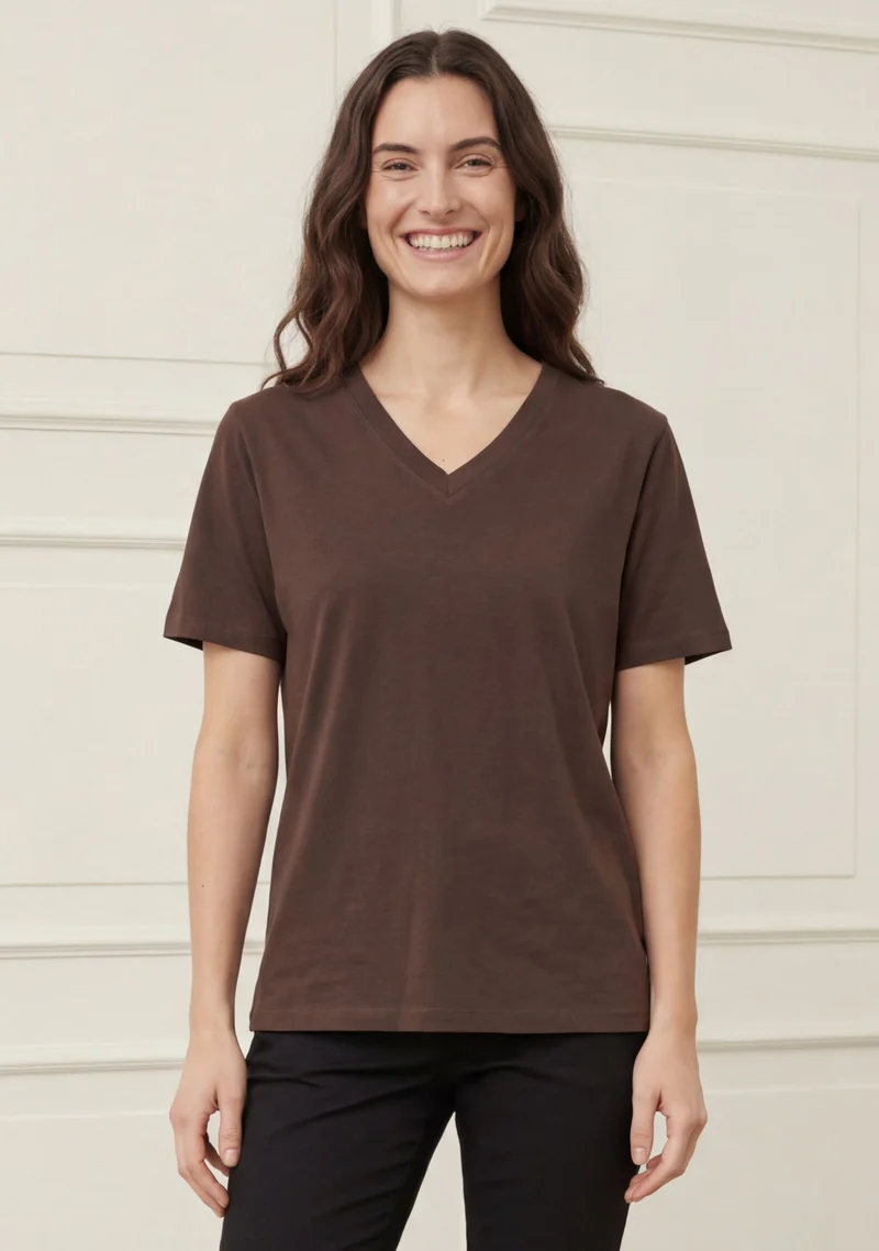Nugga Basic V-Neck T-Shirt - Dark brown