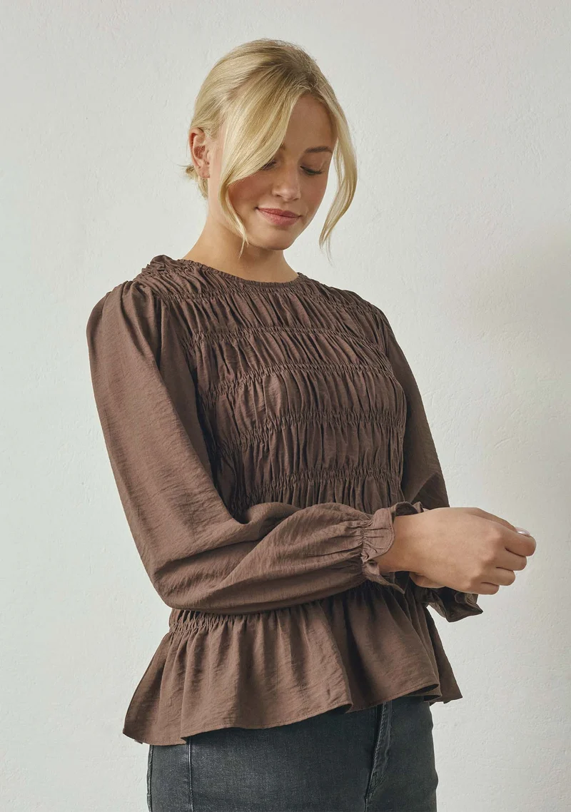 Noel Smock Blouse - Dark brown