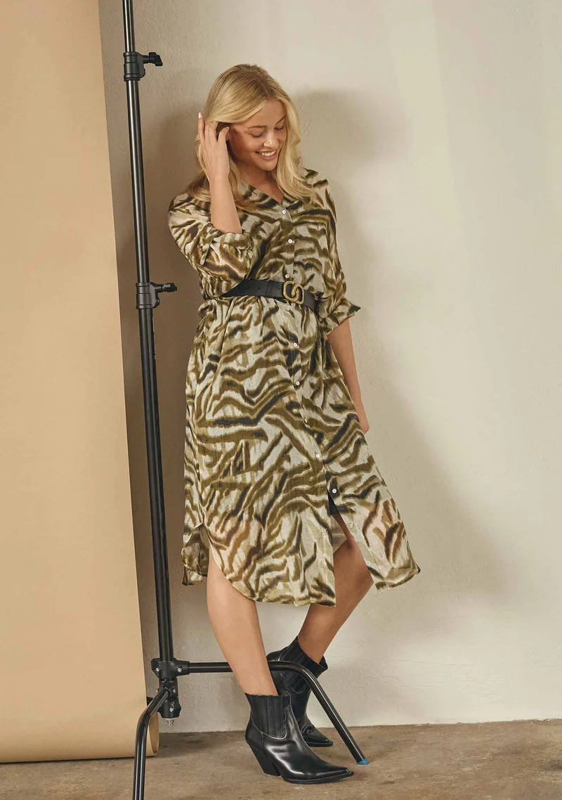 Lotta Shirt Dress - Khaki Flow