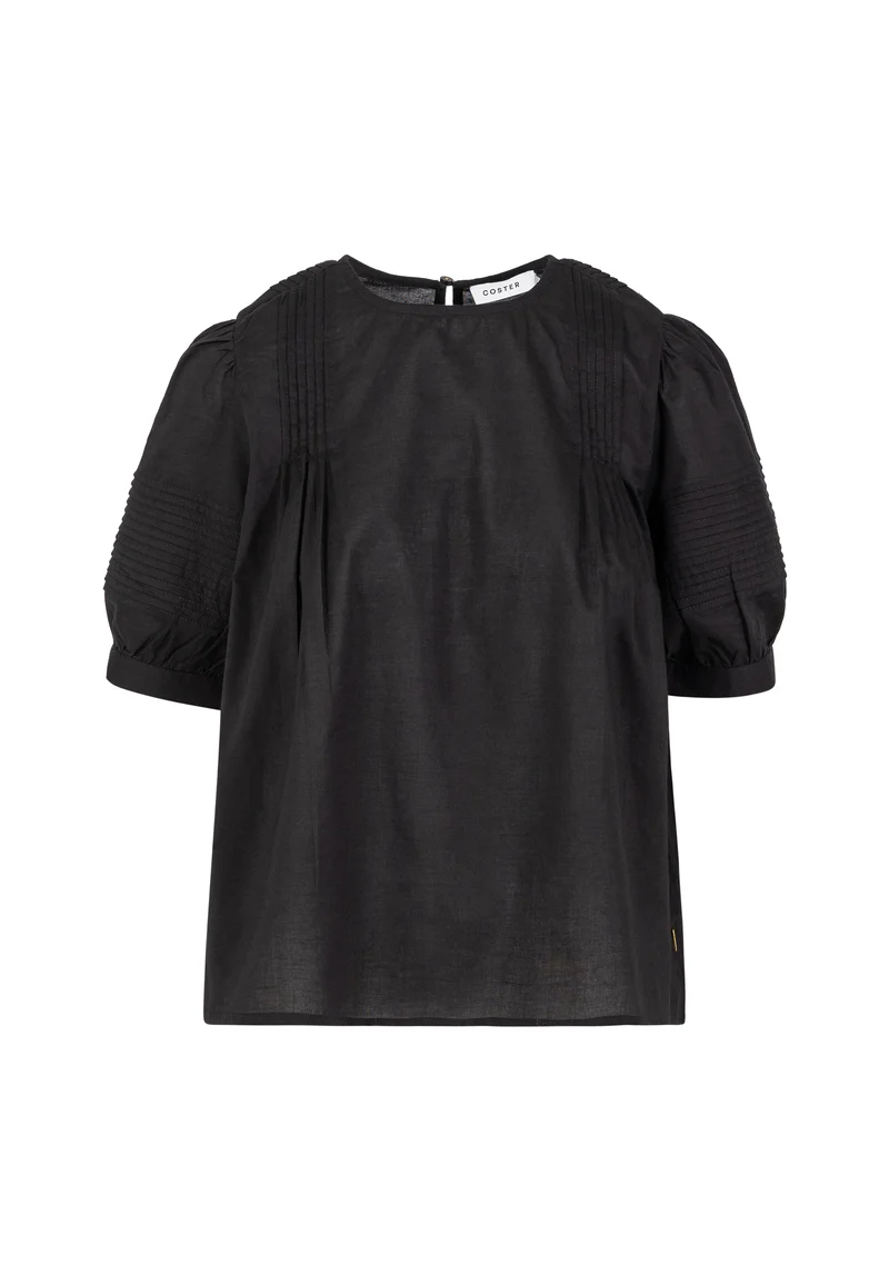 Topp med veckdetaljer - Black