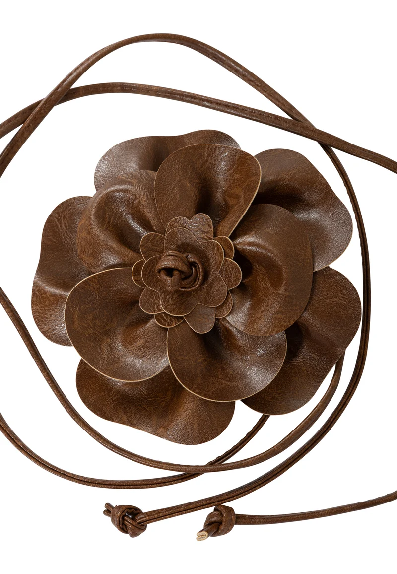 Flower wrap belt - Chocolate brown