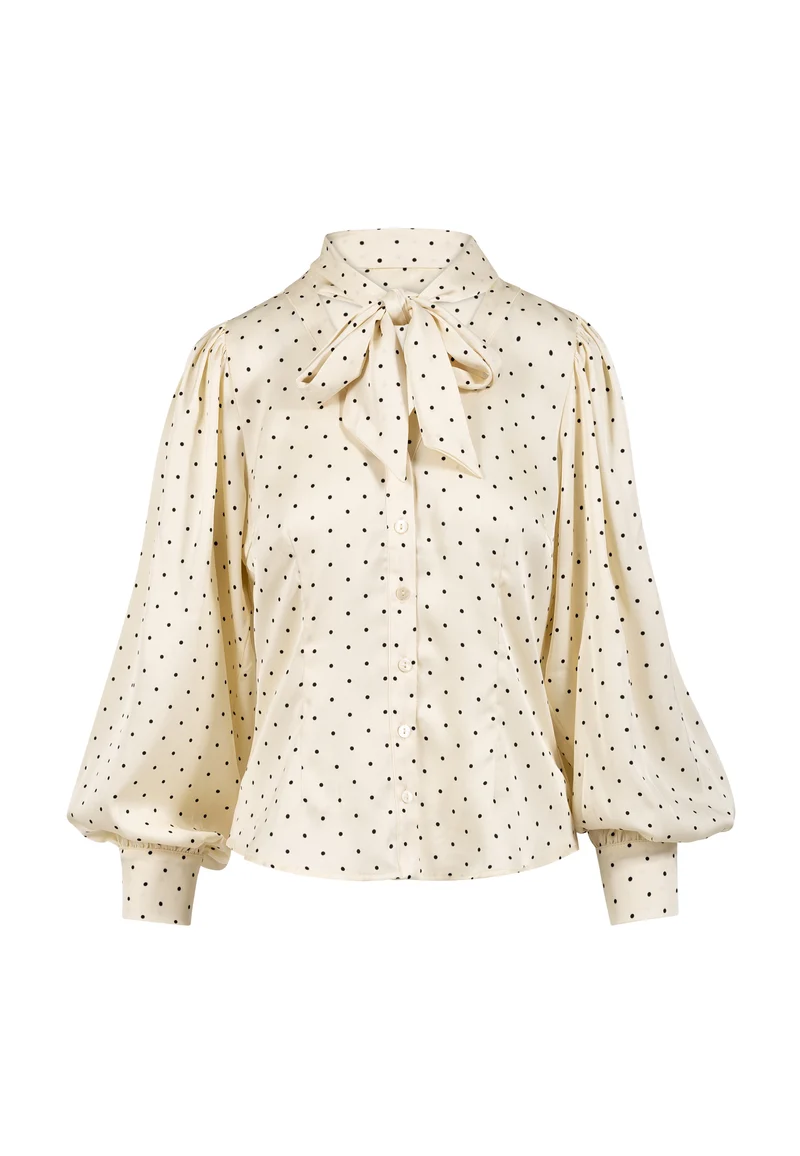 Long sleeved blouse with ribbon collar - White dot