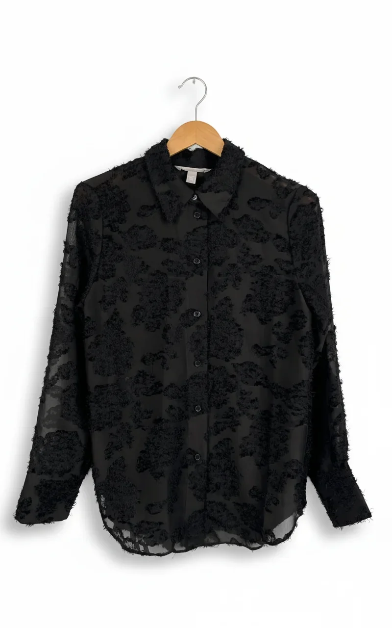H&M svart texturerad genomskinlig blus