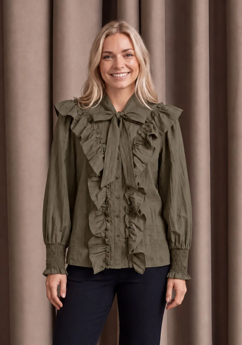 Olise Flounce Shirt - Khaki