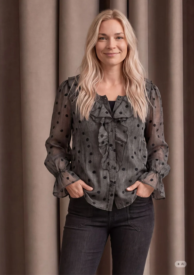 Vibse Flounce Shirt - Brown dots
