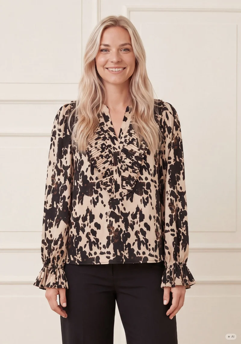 Melba Pleat Blouse - Earth Print