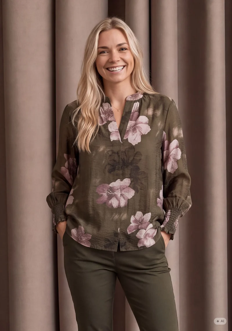 Ane Printed Blouse - Khaki Flowerdream