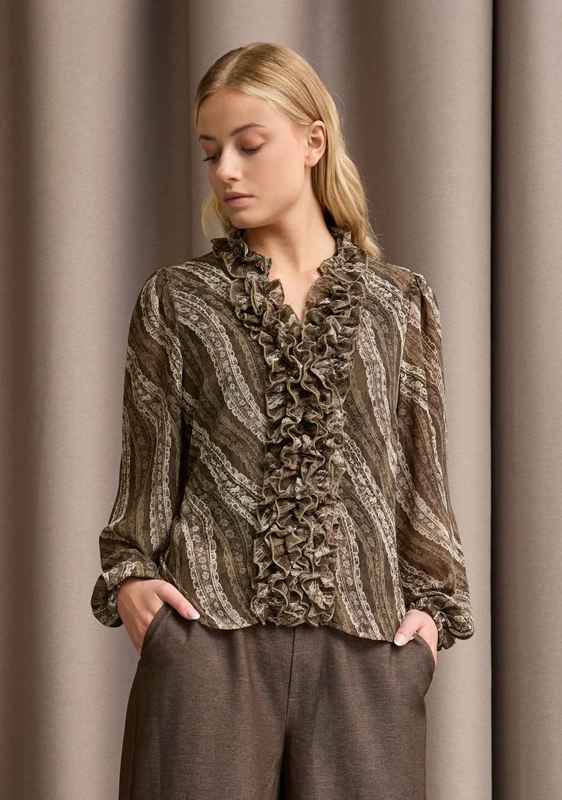 Vibse Ruffle Blouse - Khaki Magic