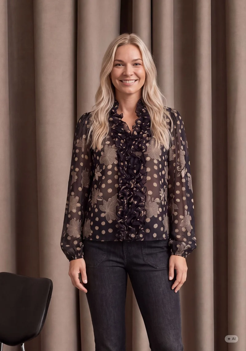 Vibse Ruffle Blouse - Flower/Dot Print