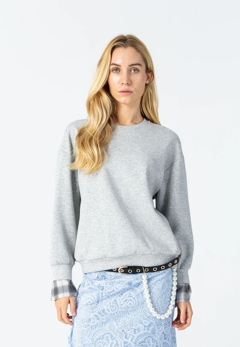 Sweatshirt med manschettdetalj - Grey Melange