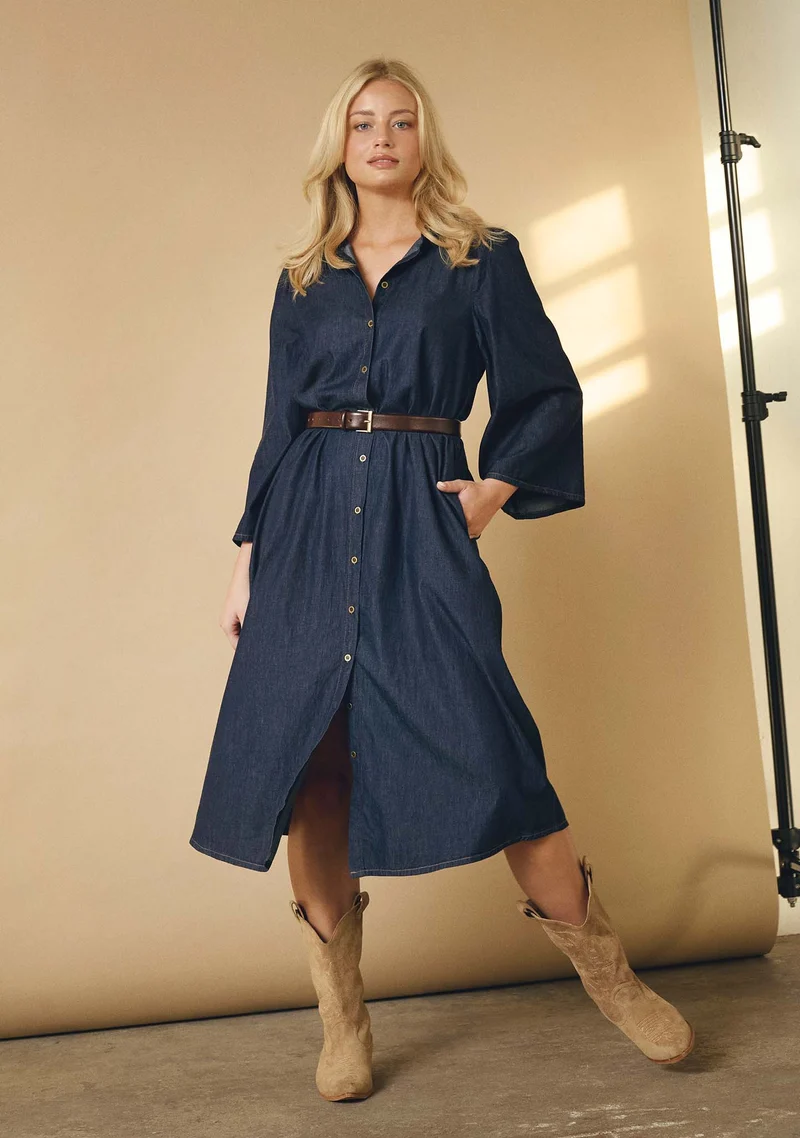 Ganja Sleeve Dress - Unwashed Denim