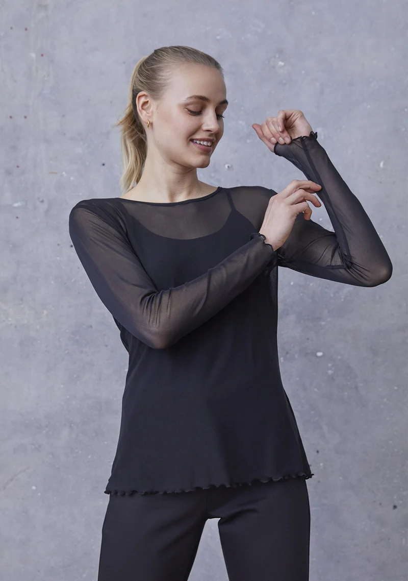 Fifi Mesh l/s O-Neck - Black
