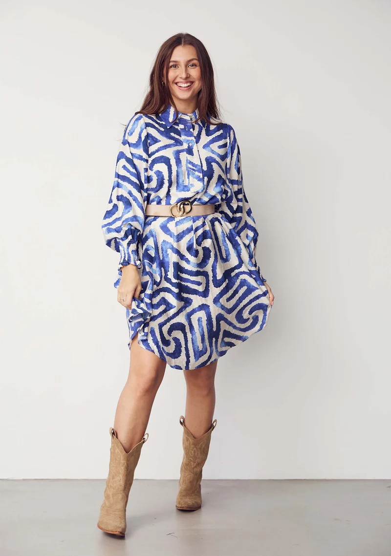 Ane Printed Dress - Blue Graphical
