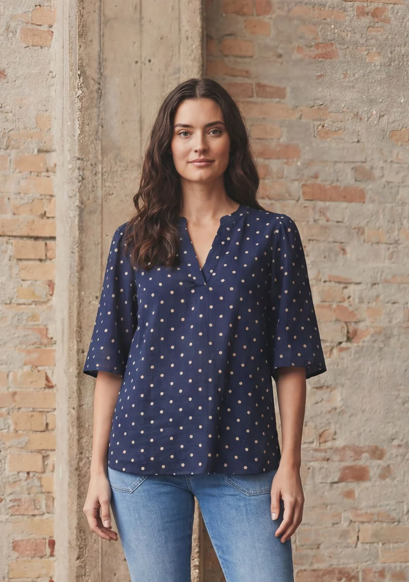 Naomi s/s Blouse - Navy Dot