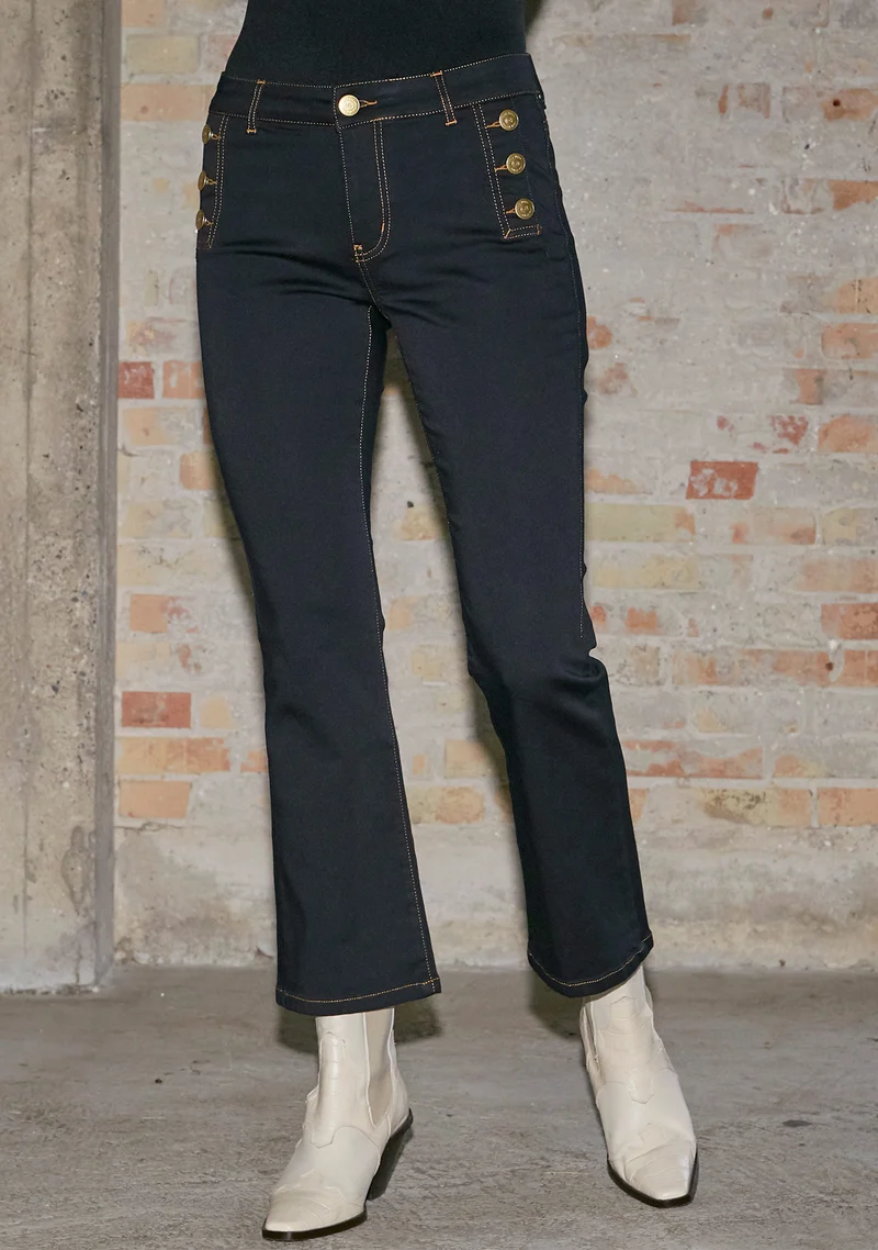 Lido Button Jeans - Denim Blue Unwashed
