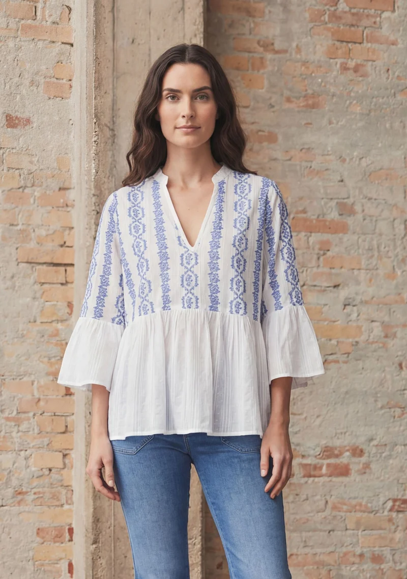 Mina Blouse - Blue Flower Vine