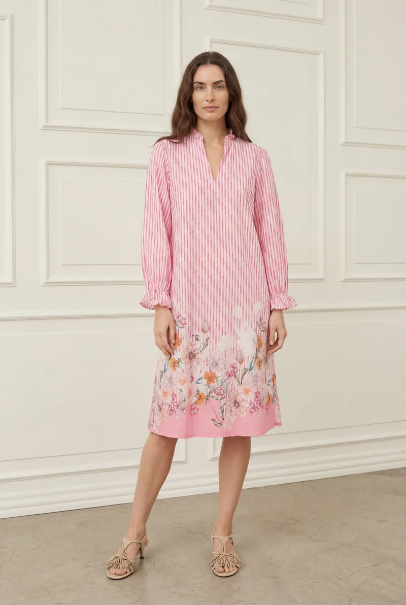 Helia New Dress - Pink Tone Borderprint