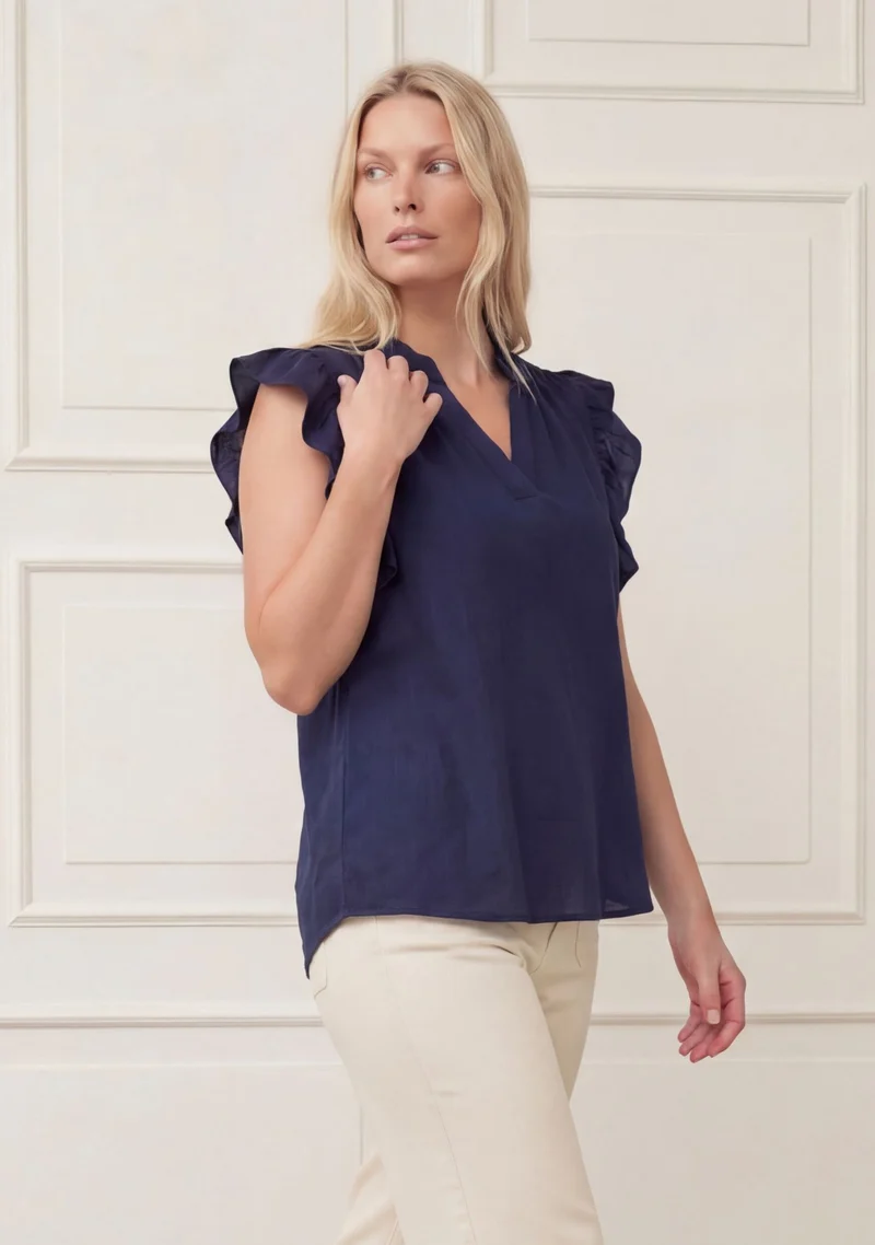 Pearl Flounce Top - Navy
