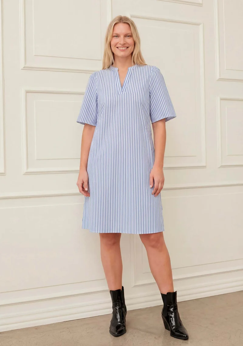 Sigga Poplin Dress - Light Blue/White Stripe