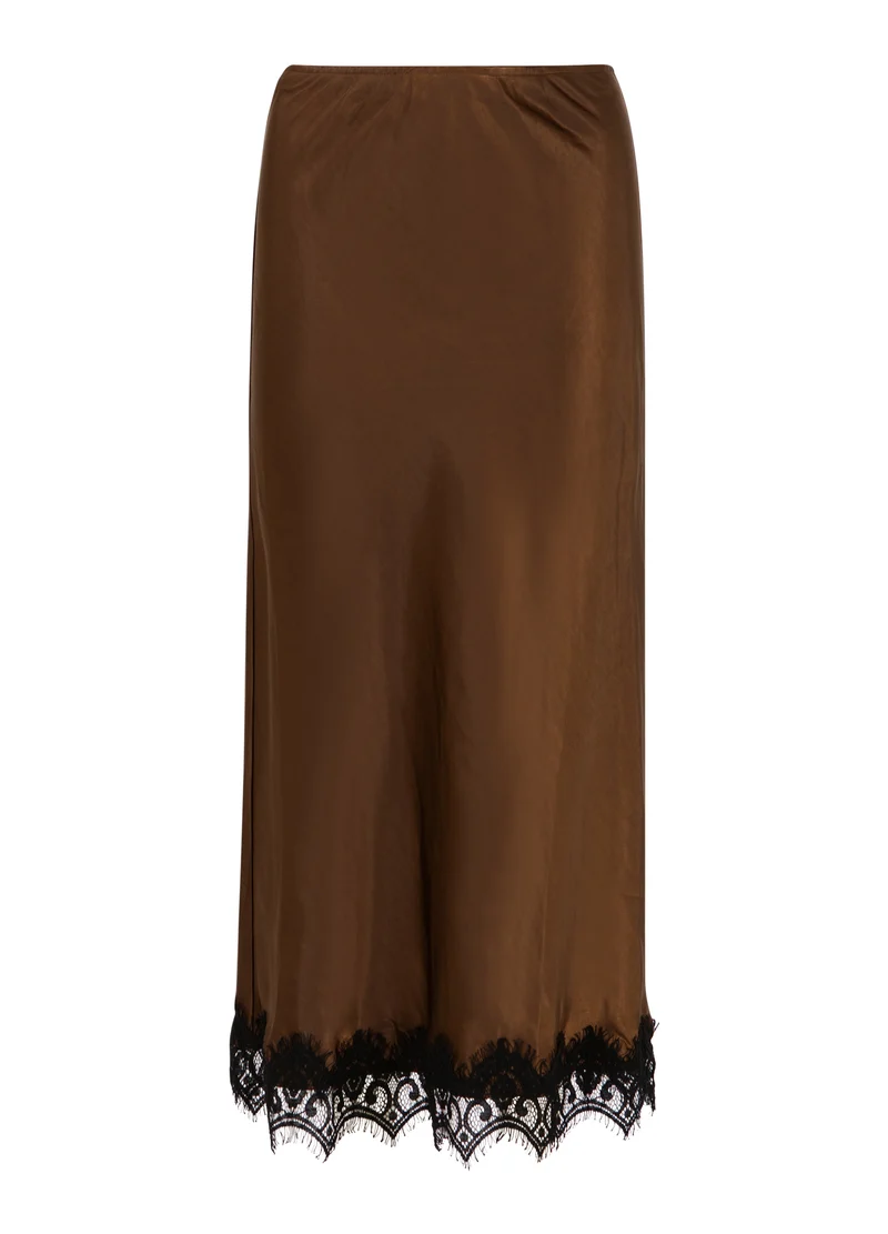 Skirt with lace detail - Dark Brown