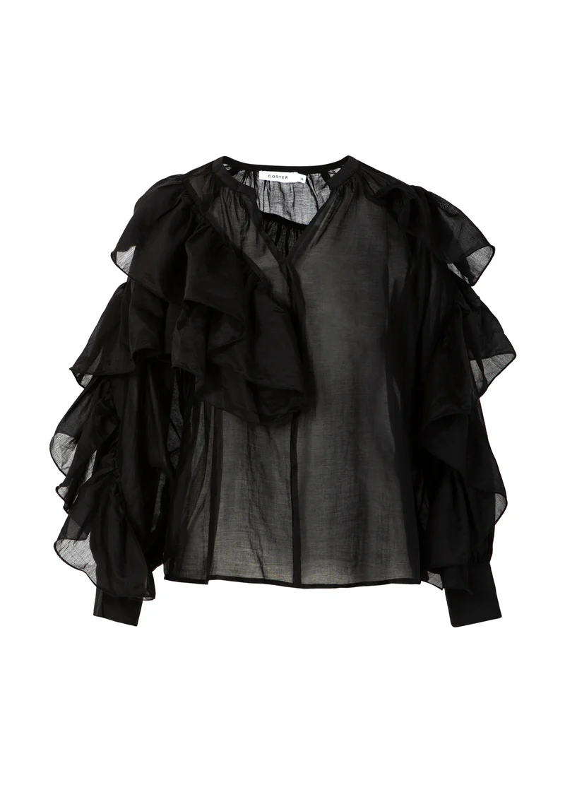 BLUS MED VOLANGER - Black