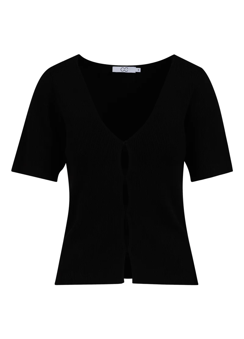 CCH HEART ELENA KORTÄRMAD STICKAD KAVAJ - Black