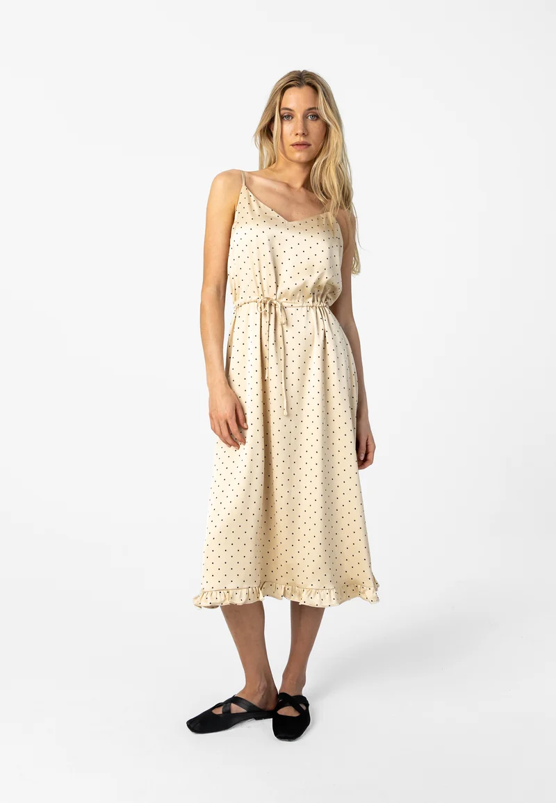 Dot strap dress - Beige dot