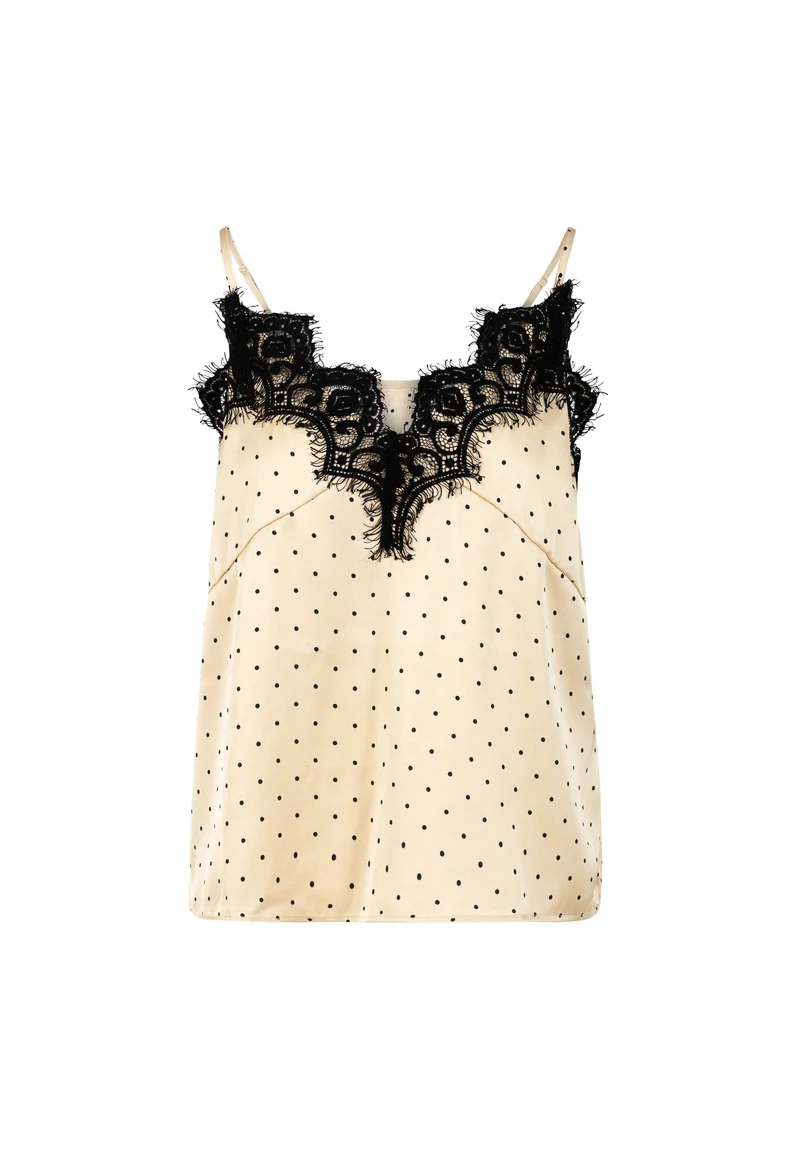 Top with lace detail - Beige dot