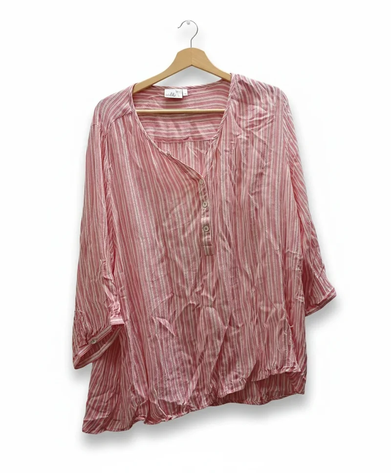 Isolde randig blus i rosa och vitt XXL