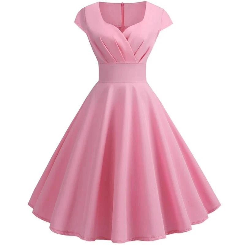 Plus Size Womens V Neck Big Swing Vintage Dress | Fashion Address