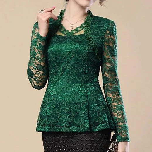 FGLAC 2019 Spring Woman lace shirt Hollow out Fashion Casual long sleeve blouse Shirt female Plus size Floral lace Tops