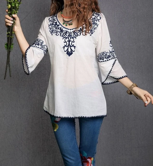 Women Embroidery Cotton Casual Shirts