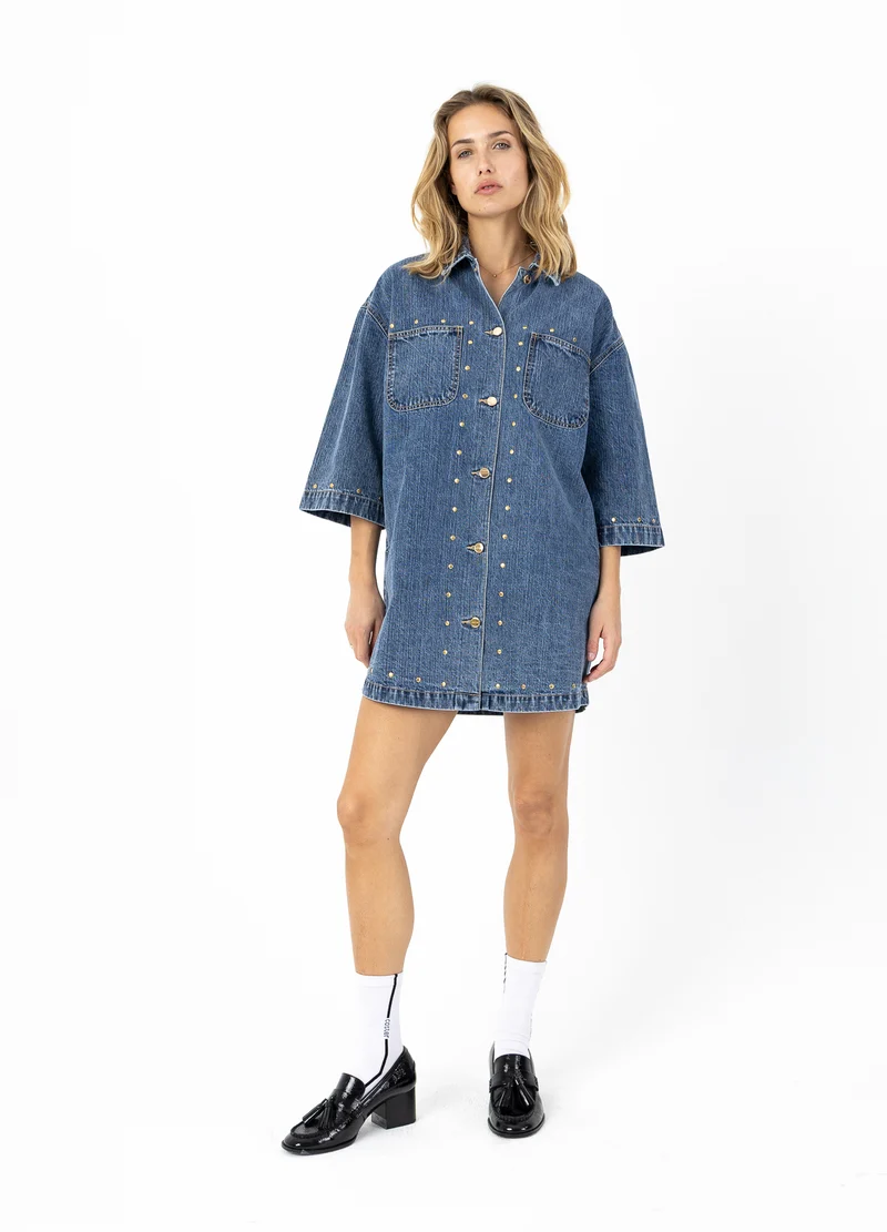 DENIM TUNIKA MED ÖGLOR - Light blue denim