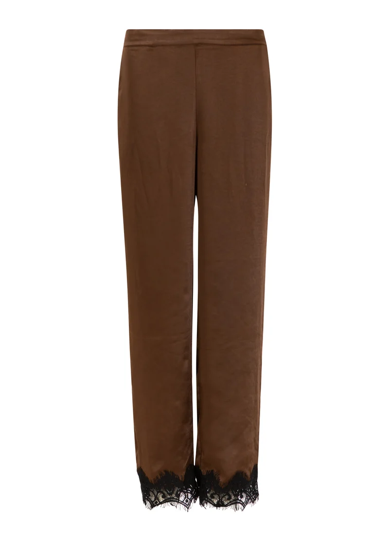 Pants with lace detail - Dark Brown