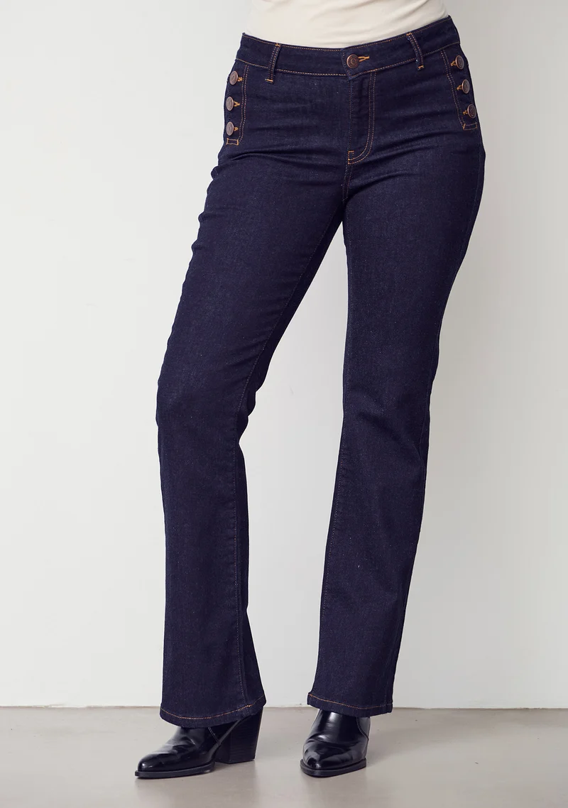 Como Flare Button Jeans - Unwashed Denim