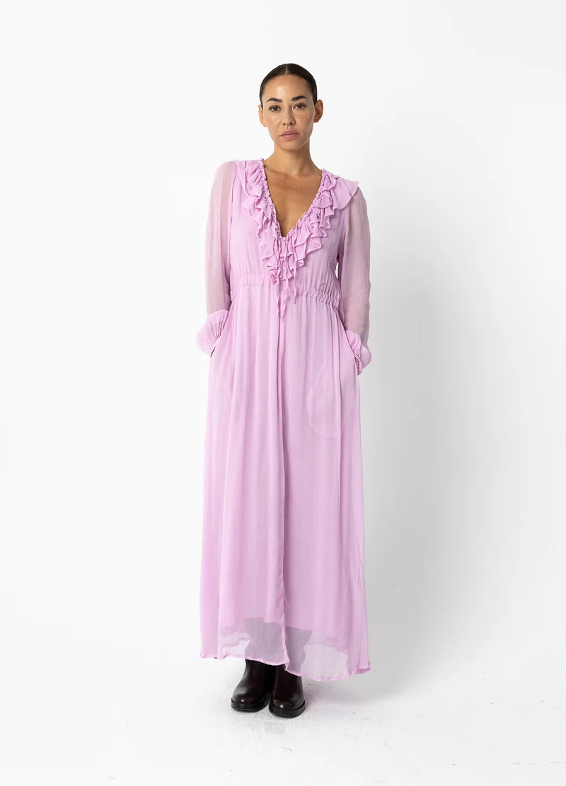 LÅNG VOLANGKLÄNNING - Bon bon pink