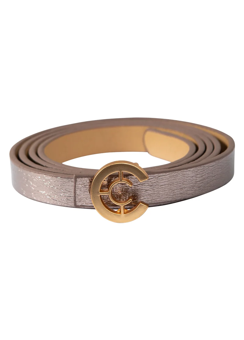 LITEN LOGO BÄLTE - Metallic mud - 350 (gold buckle)