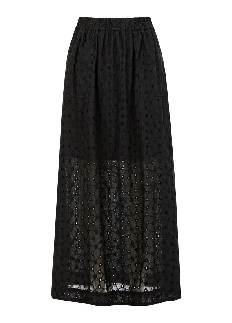 KJOL I BRODERIE ANGLAISE - Black