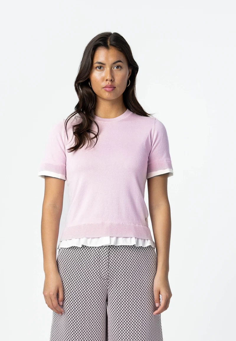 STICKAD T-TRÖJA - Pale rose/white sleeves