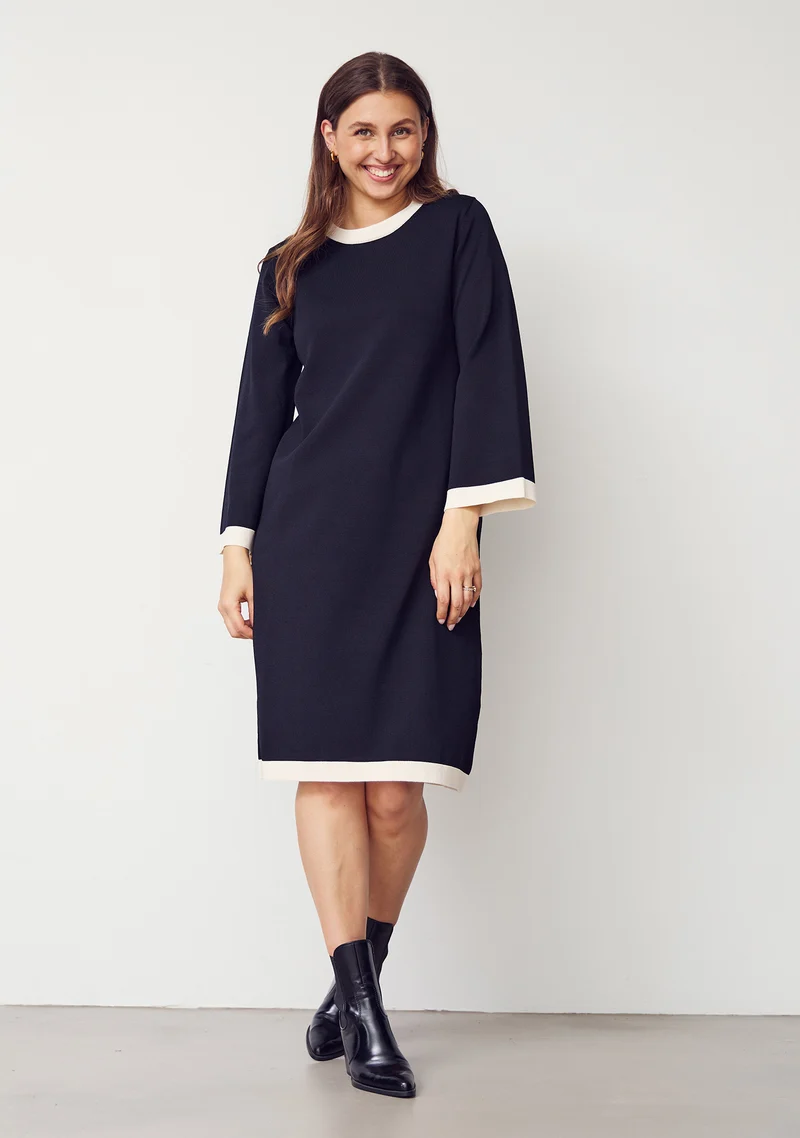 Jena Knit Dress - Black w/Cream