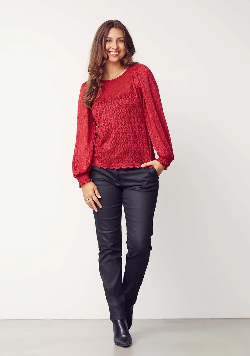 Katty Lace Blouse - Warm Red