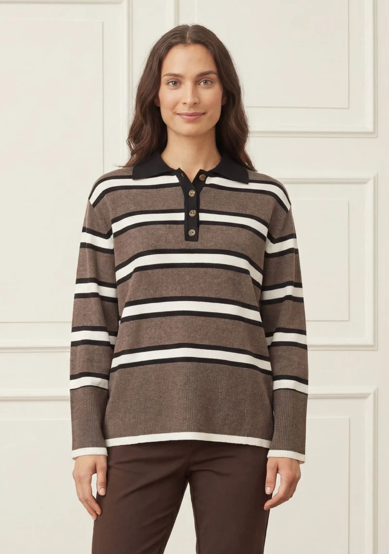 Frigga Polo Pullover - Potato Melange Stripe