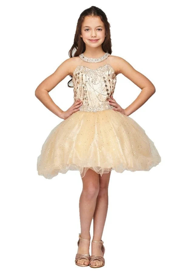 Halter Rhinestone Tulle Girl Party Dress från Cinderella Couture USA 5090