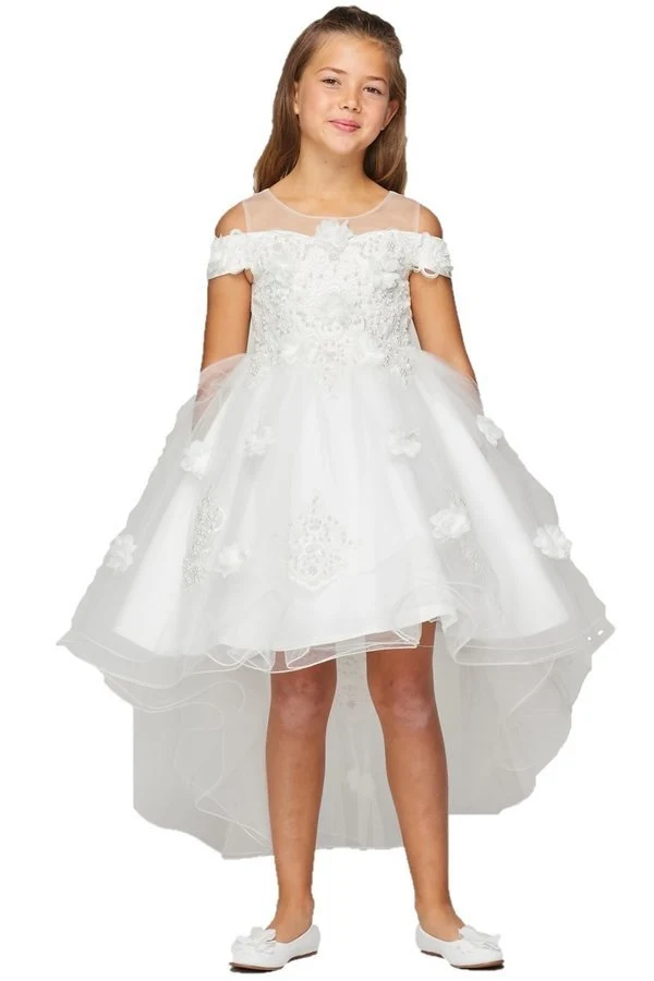 Off the Shoulder Blommig Paljett Pearl Beads Girl Tyll Festklänning från Cinderella Couture USA 9119