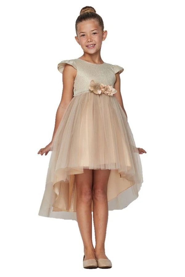 Glittertopp med kepsärm, hög låg tyll festklänning från Cinderella Couture USA AS5072