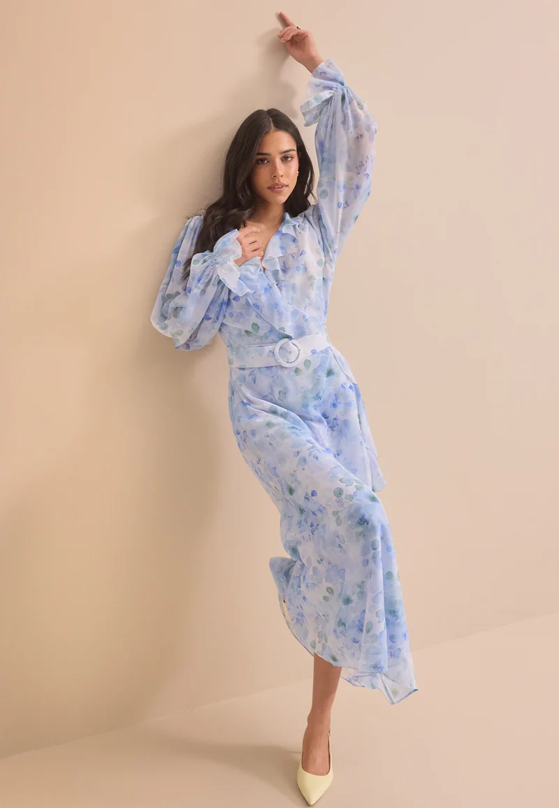 Belted Chiffon Midi Dress