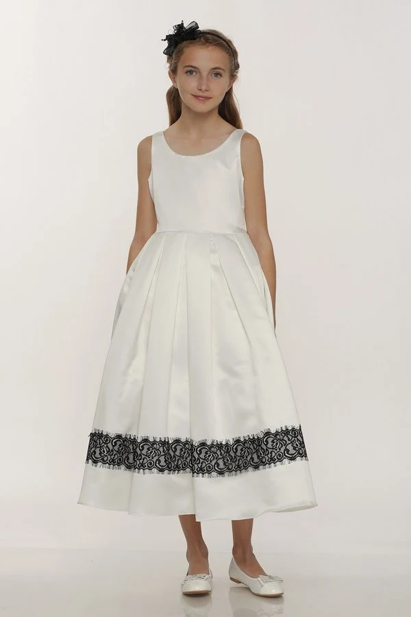 Satin Flower Spets Trim Girl Dress - Cinderella Couture USA AS1069