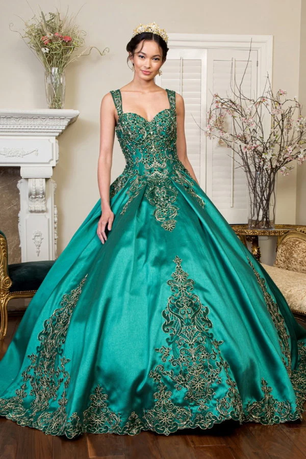 Elizabeth K - GL1930 - Broderad rem Satin Quinceanera Klänning