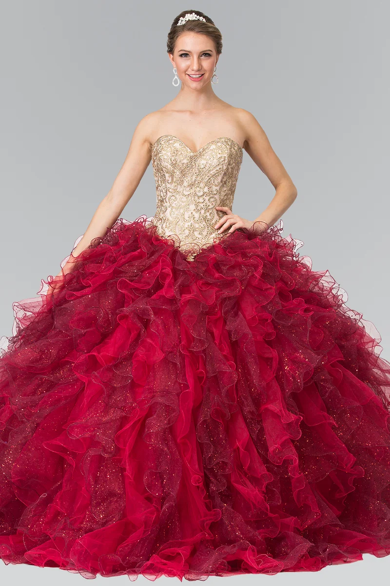 Elizabeth K - GL2211 - Utsmyckad tyll axelbandslös Quinceanera-klänning